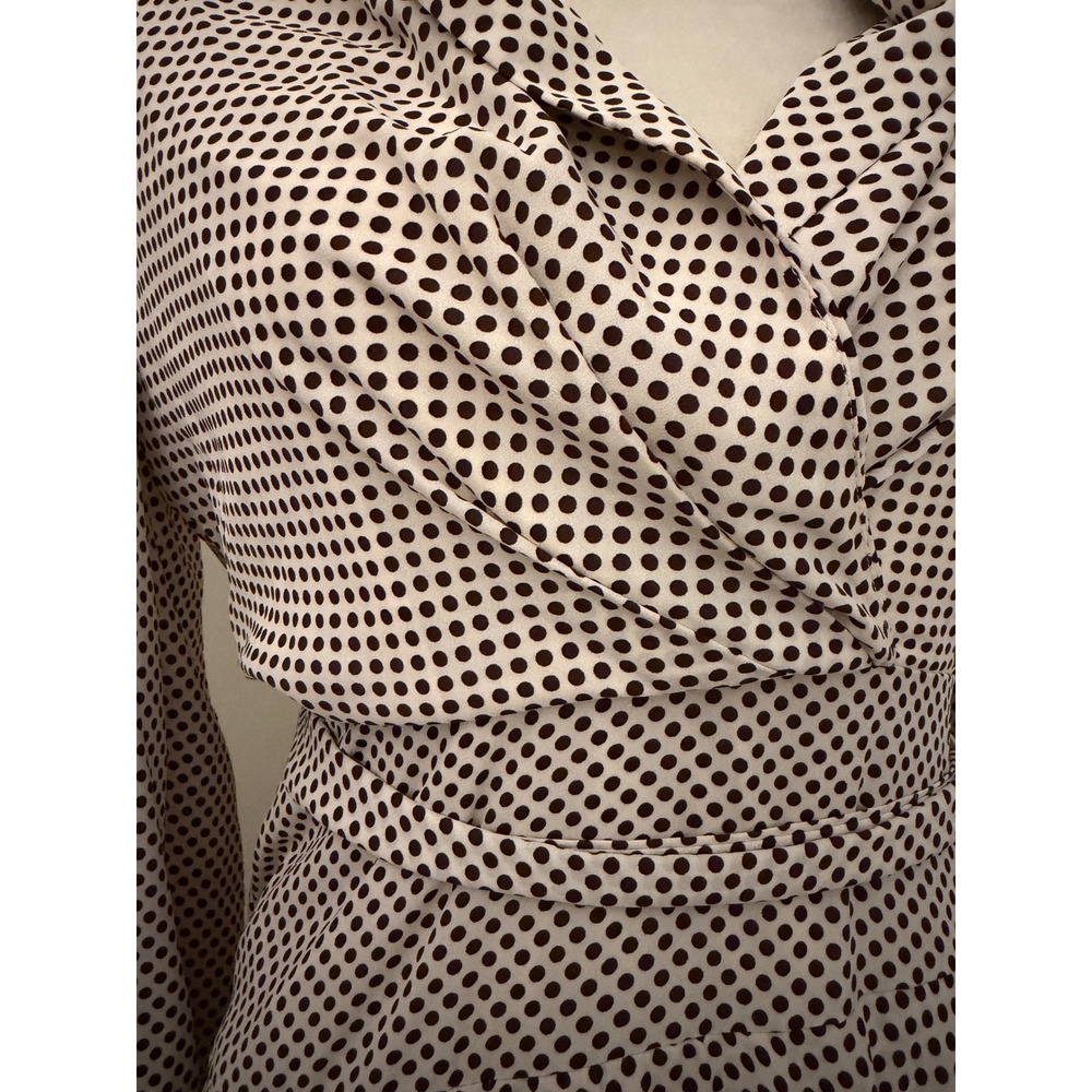 Express Polka Dot Wrap Mini Dress Brown Cream Tiered Ruffle Long Sleeve XS - Picture 2 of 9